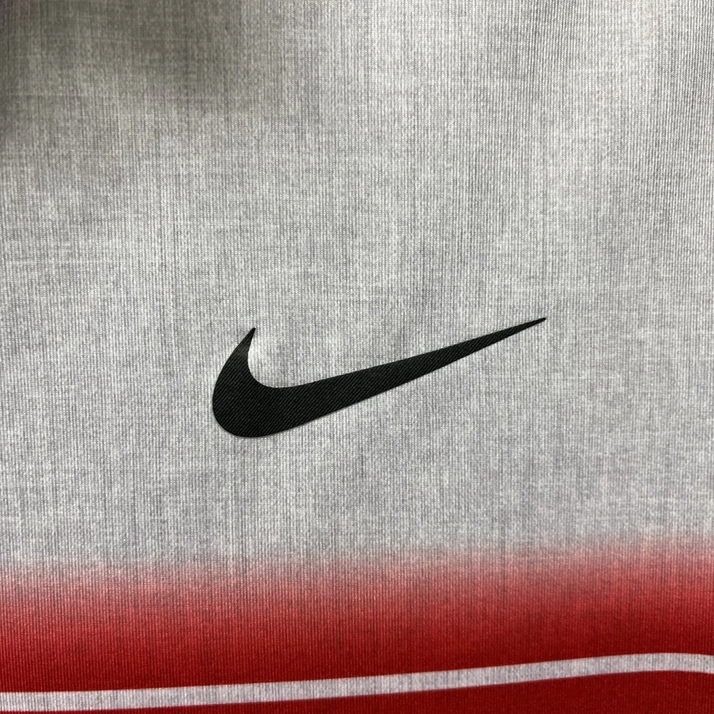 Nike Men's Golf Dry Fit Large Gray And Red WoodField Golf Course On Sleeve